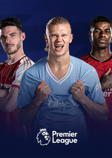 Three football players in club shirts against a blue background