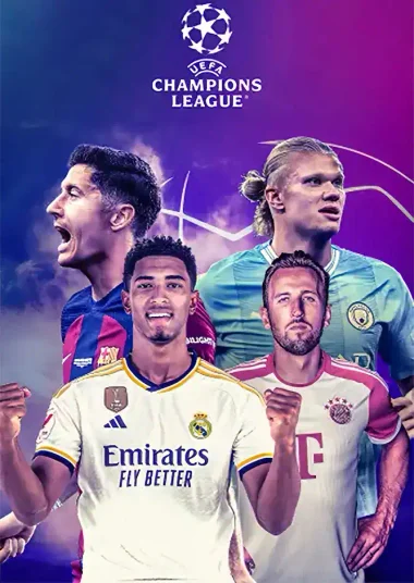European club football player collage with a competition emblem