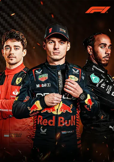 Three motor racing drivers in team suits